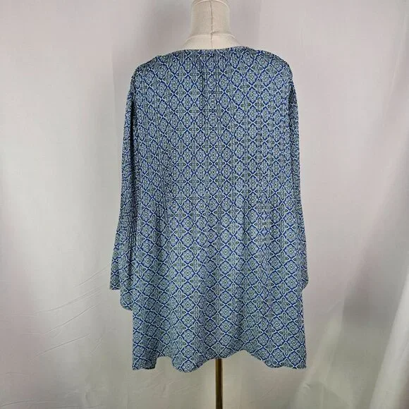 J. Jill Tunic Top XL Blue & Green Floral Paisley Crinkle Flounce Sleeve - Picture 5 of 11
